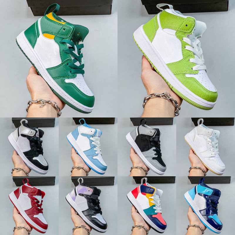 

2022 Infants 1s Kids Basketball Shoes Kid Shoes Game Royal Scotts Obsidian Chicago Bred Jumpman 1 Sneakers Mid Multi-Color Tie-Dye Baby Shoe Size 22-37, As photo 9
