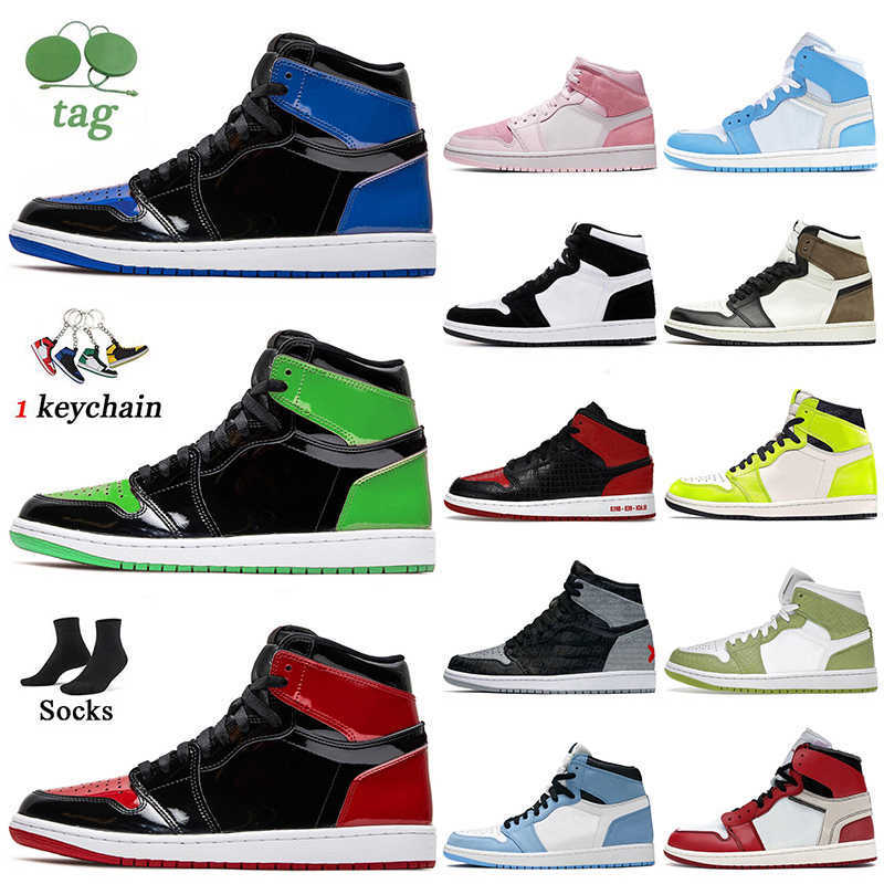 

Patent Leather Royal Blue Green Bred 1s Basketball Shoes Jumpman 1 Top Quality Visionaire Dark Mocha Twist University Big Size 12 13, E44 suede twist 36-47
