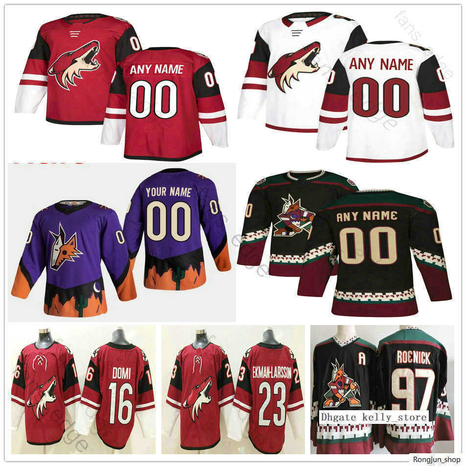 

Custom Men Women Kids Arizona Coyotes Taylor Hall Christian Dvorak Max Domi Alex Goligoski Fischer Barrett Hayton Conor Garland Jerseys, Black