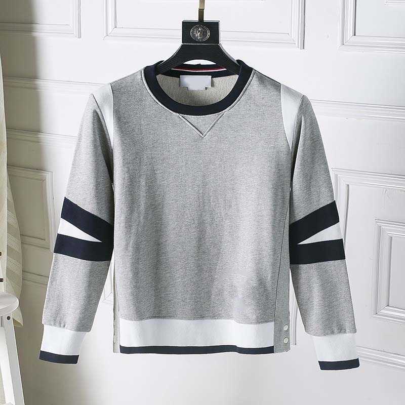 

New Tb Thom Sweatshirt Spring Autumn Cotton Clothing Patchwork Classic Striped Design Fashion Brand Crew Pullovers Sweatshirts, Navy blue