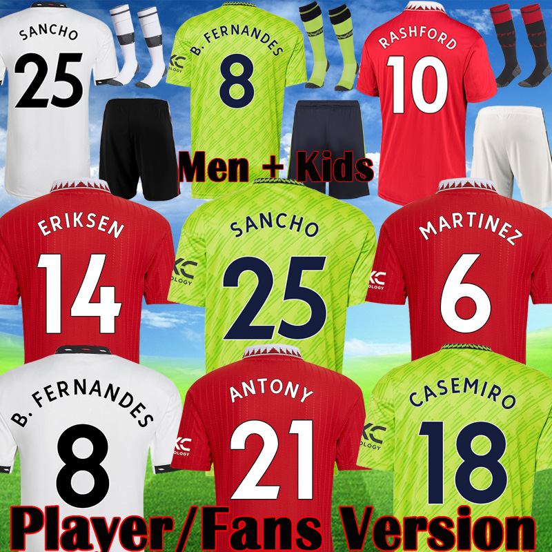 

22 23 MANS UTDS soccer jersey ANTONY CASEMIRO ERIKSON MARTINEZ SANCHO VARANE RASHFORD football shirts 2022 2023 B.FERNANDES MANCHESTERS UNITEDS 28178 men kids kits, Player version away
