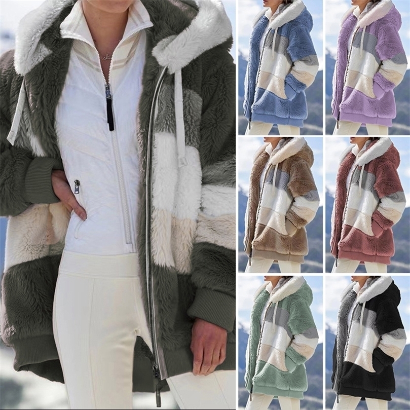 Womens Fur Faux Fur Womens Winter Coats Warm Thick Hooded Jacket Woman Overcoat Plus Size Long Coat Casual Fleece Faux Fur Coat Cold Outwear Clot