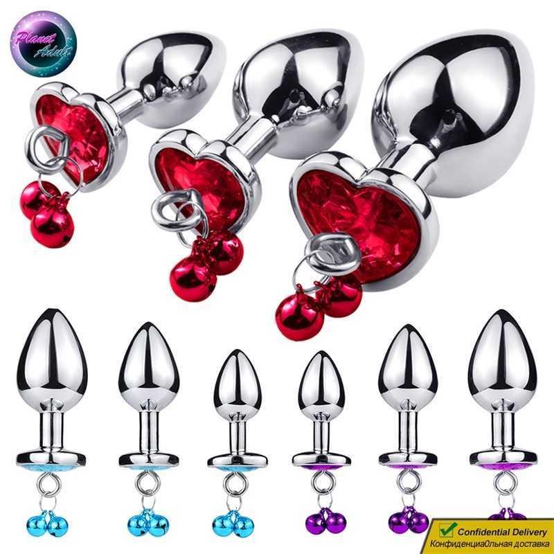 Masseur de jouets a-set s Zam l taille anal plug coeur simulé simulé pierre gemme w / alliage de cloch