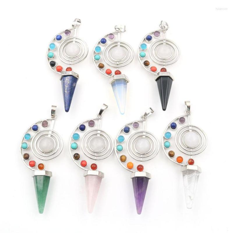 

Pendant Necklaces Natural Purple Crystal For Women Necklace Healing Hexagon 7 Chakra Pink Aventurine Opal Lapis Pendulum Amulet