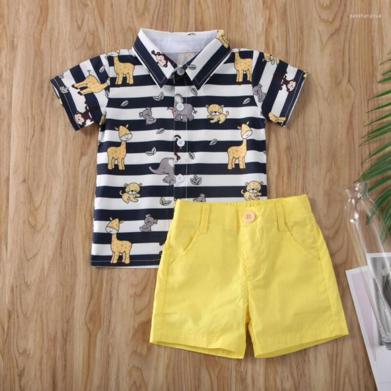 

Clothing Sets 2PCS Summer Cool Kids Baby Boy Gentleman Clothes Fashion Infant Striped Animal Print Tops Shorts Beach Set 6M-5Years, Picture shown
