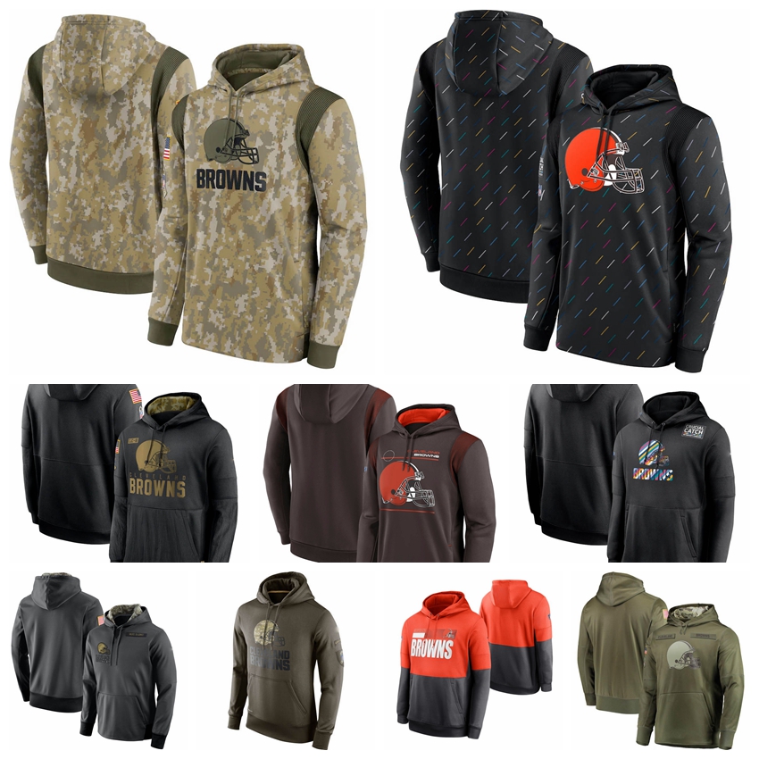

Cleveland''Browns''Men Women Youth 2021 Salute To Service Therma Performance Pullover Football Hoodie Camo