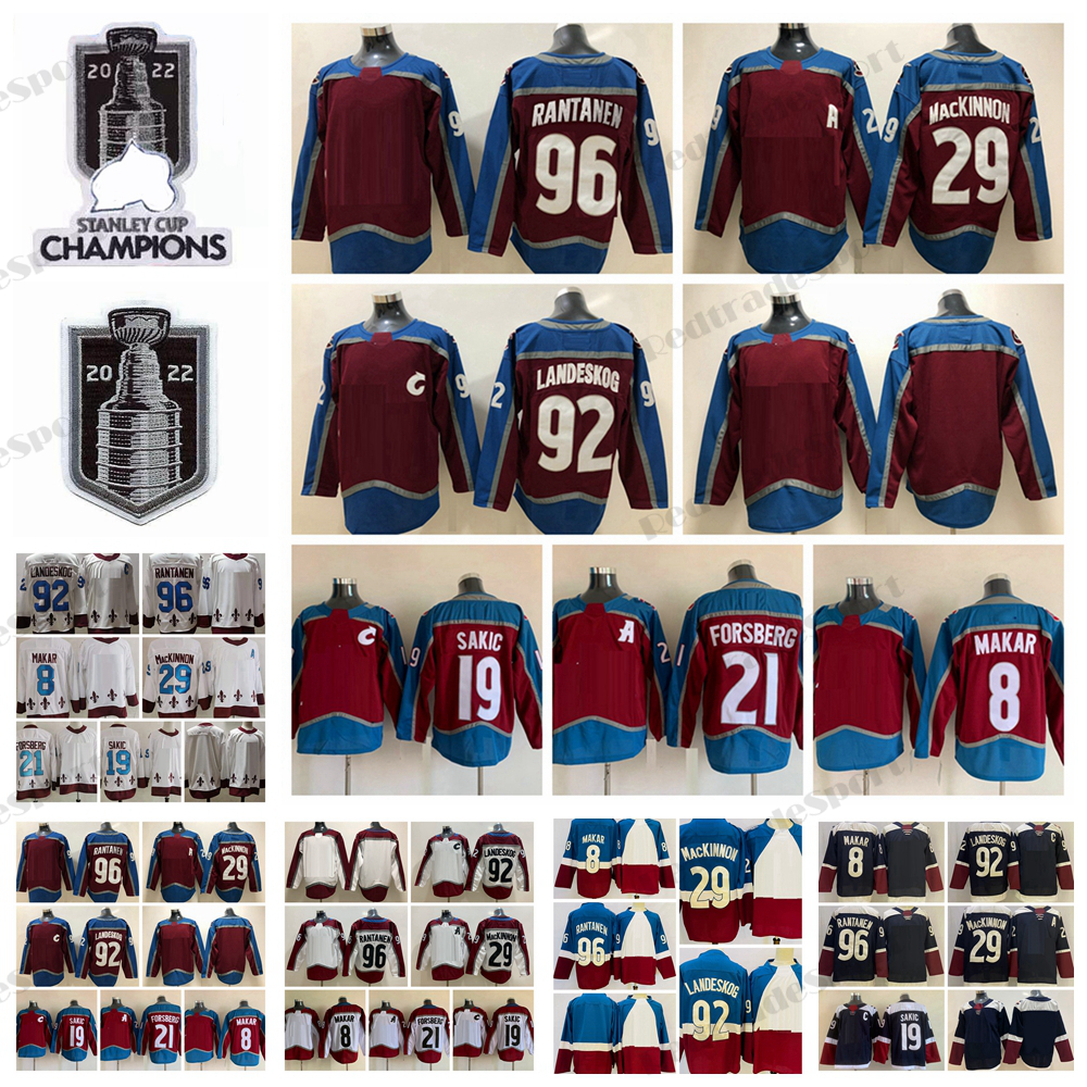 

2022 Stanley Cup Champions 29 Nathan MacKinnon Hockey Jerseys 92 Gabriel Landeskog 96 Mikko Rantanen 8 Cale Makar 19 Joe Sakic 21 Peter Forsberg Reverse Retro Shirts, Burgundy 2022 finals