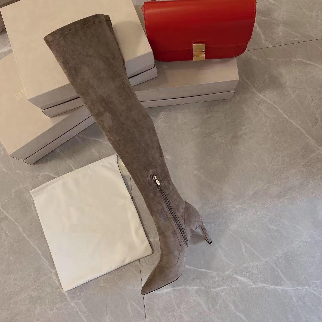 

Sandals JC new pointy high-heeled boots with leather outsole suede heel height of 8.5cm JIMMies CHOOs VzI, Black long