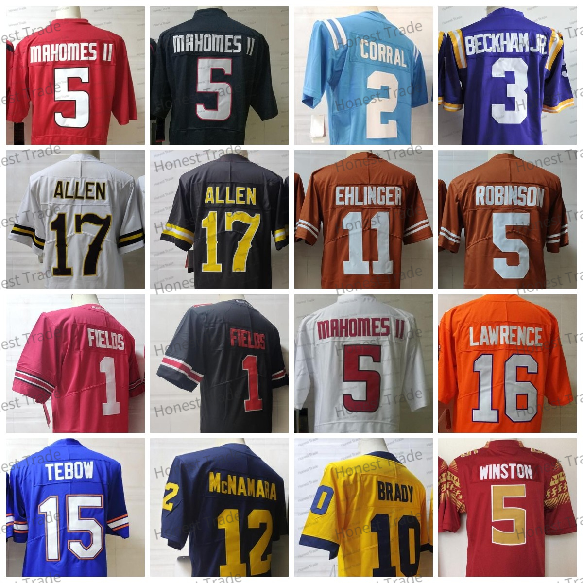 

Football Jerseys NCAA College Football Patrick Mahomes II 12 Mcnamara Brady Woodson Corral Nix Justin Fields 23 Taylor Robinson Lawrence Tebow Red White Men, Men jersey
