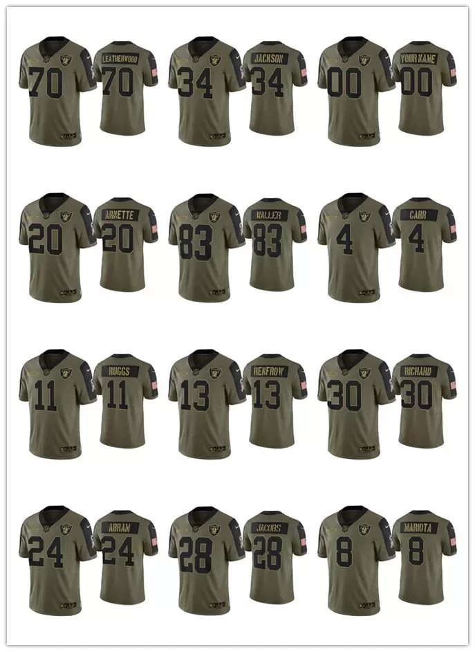 

Las Vegas''Raiders''MEN WOMEN YOUTH Darren Waller Derek Carr Johnathan Abram Josh Jacobs 2021 Salute To Service Limited Jersey