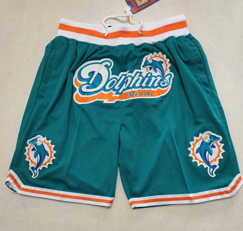 

Miami''Dolphins''Men Football Shorts JUST DON By Stitched Mitchell and Ness Summer Zipper Pocket Retro PANTS -3XL