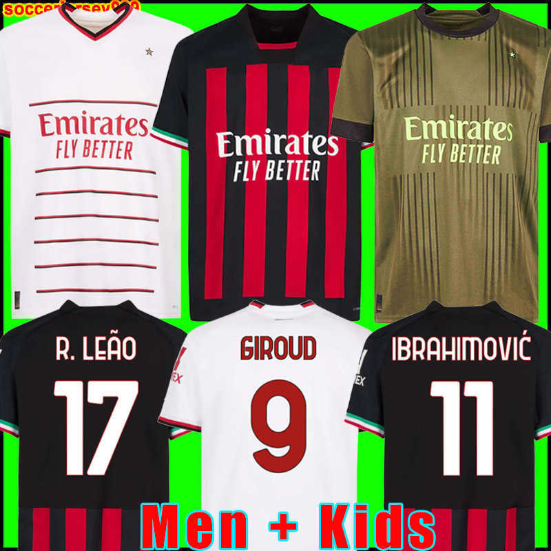 

Fans Tops Tees Ibrahimovic 22 23 Soccer Jersey Ac Milans Giroud De Ketelaere R. Leao Tonali Theo Football Shirt, 22/23 men away