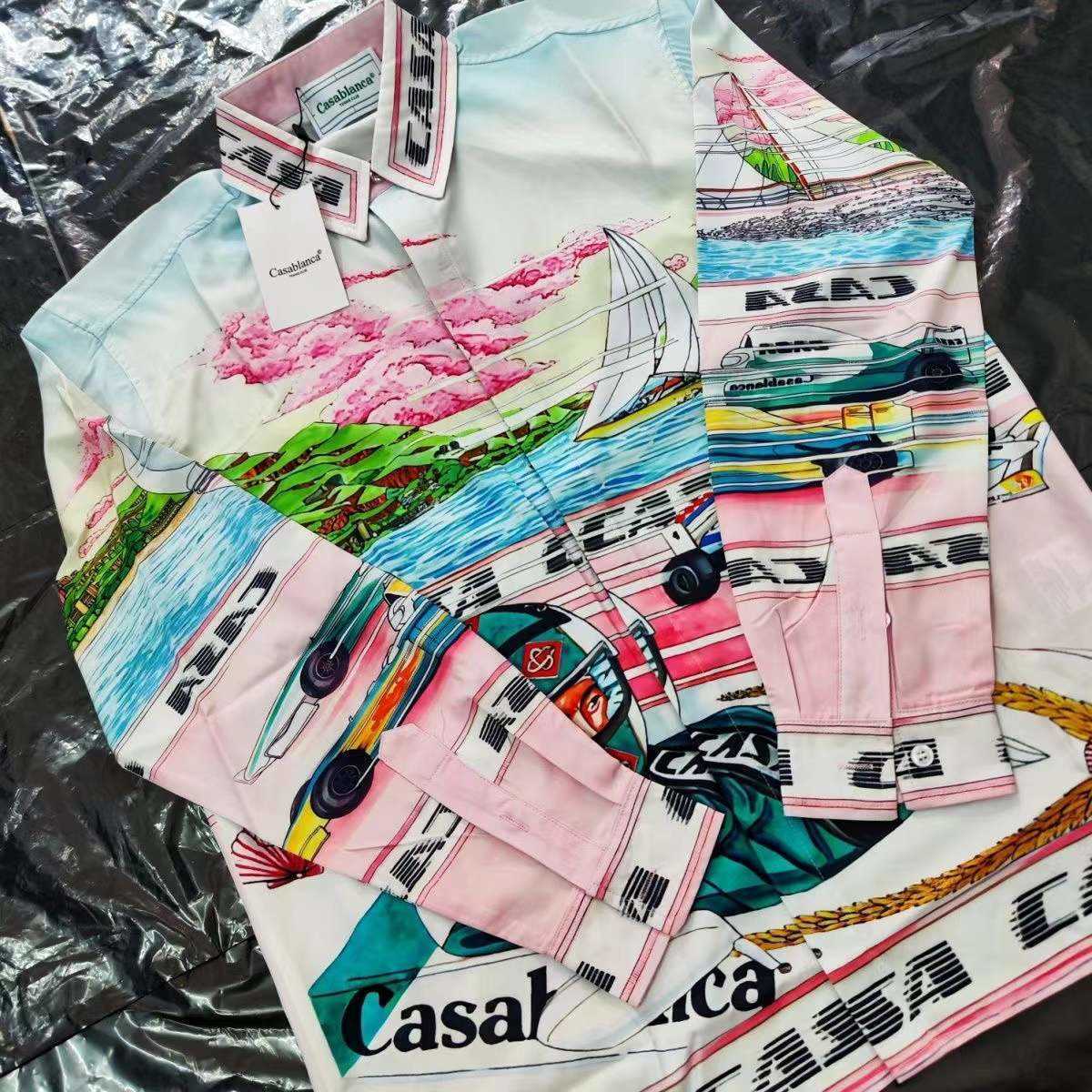 

Casa mens Casual shirts Casablanc Silk Long Sleeve designer t shirt man Hawaiian Print Hip Hop Loose Lapel Cardigan tshirt style XSHK, No.20