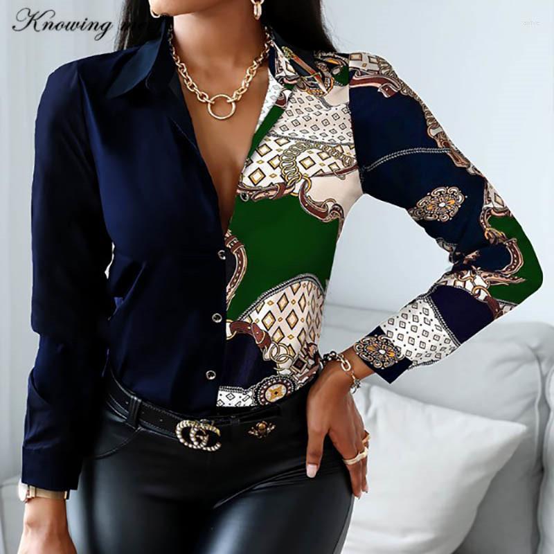 

Women's Blouses Women Autumn Blouse Shirt Office Lady Long Sleeve Turn-down Collar Casual Shirts 2022 Elegant Fashion Patchwork Button, Apricot chain