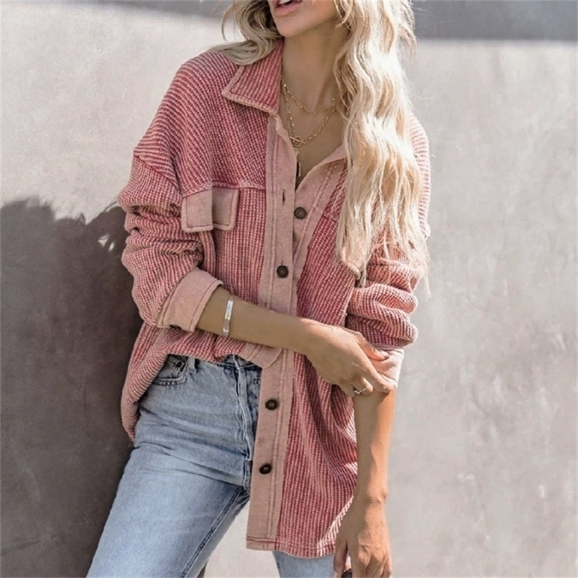 

Womens Jackets Autumn and Winter Coat Lapel Single Row Longsleeved Fashion Knitted Top Women 38 220930, Pink