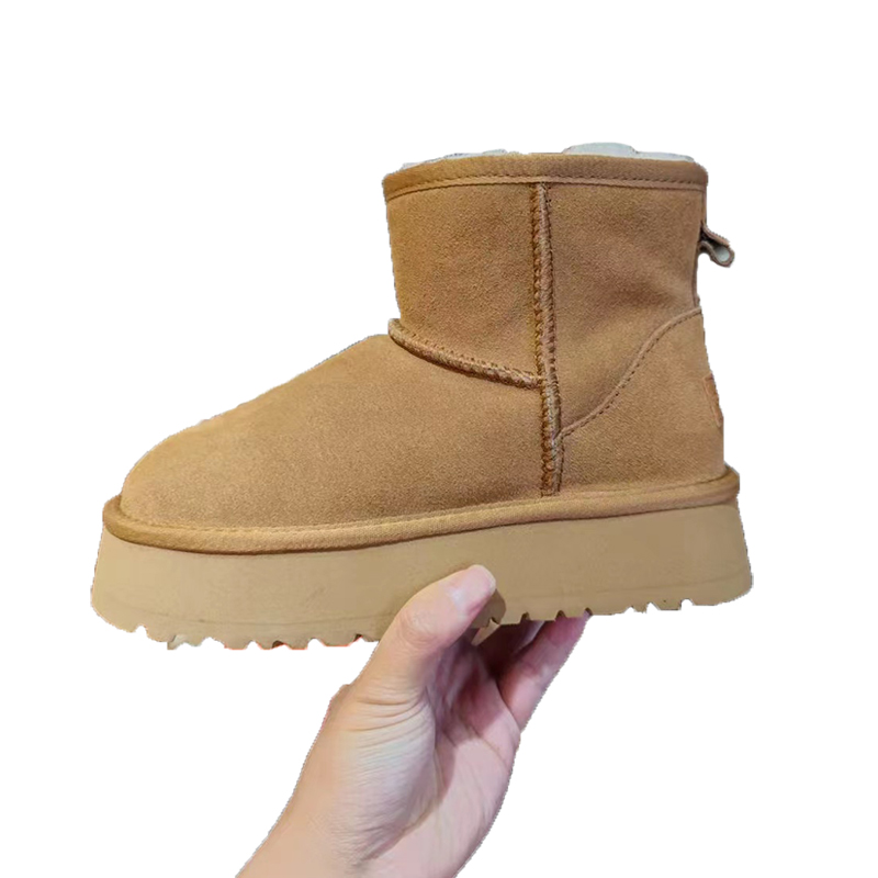 

Platform Ultra Mini Boot Classic Designer Australian Boots For Men Winter Warm Fur Fluffy Booties Thick Bottom Real Leather Chestnut Ankle Bottes, Mini platform chestnut