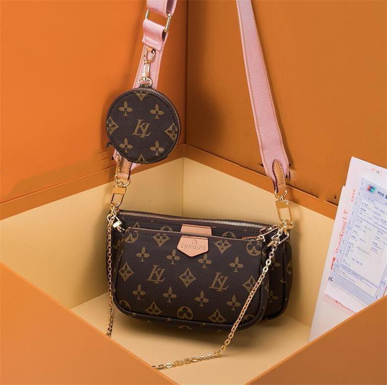 Sac à bandoulière à trois pièces M44823 Sacs pour femmes Crossbody Purse Messager Sacs Fleurs Designers Pu Leather Handbag Brown Flower