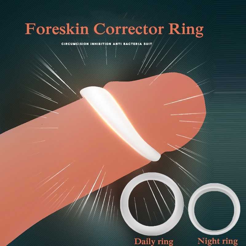

Toy Sex Massager penis Rings 2 Piece Male Foreskin Corrector Delay Ejaculation Resistance Daily/night Silicone Cock Toys for Men Z0U1