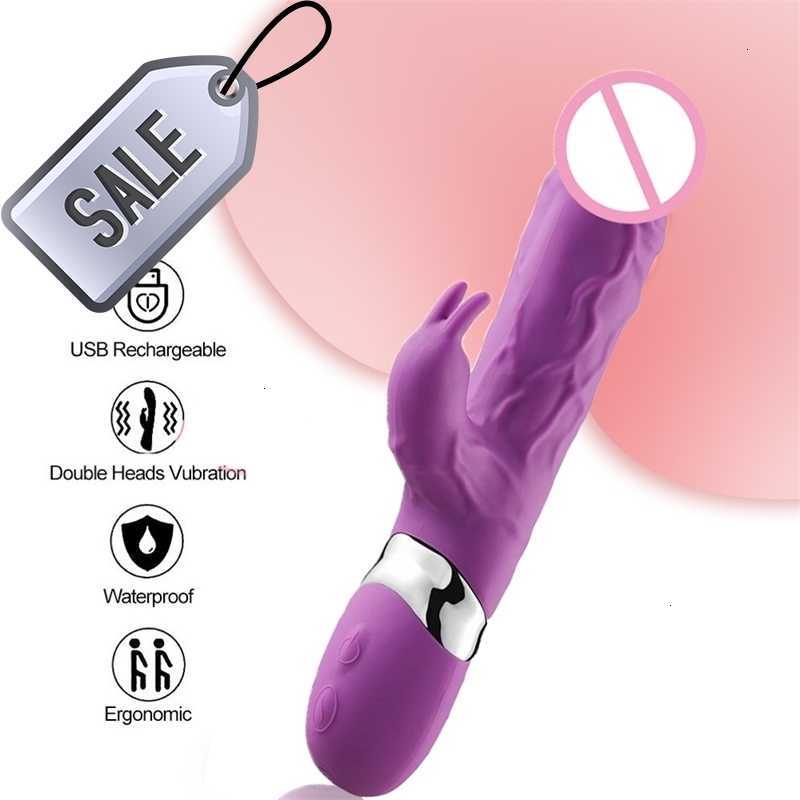 Sex toys Massager G-spot Rabbit Double Vibrator for Woman Strapon Masturbation Clitoris Stimulator Dildo Waterproof Rechargeable Adult s
