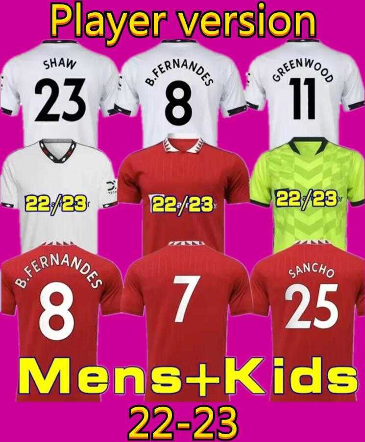 

Manchester Sancho Soccer Jersey 22 23 #7 Version Rashford Shaw Greenwood Mans Bruno Martial Lingard B. Fernandes Short Sleeve Utd Football, Home 2
