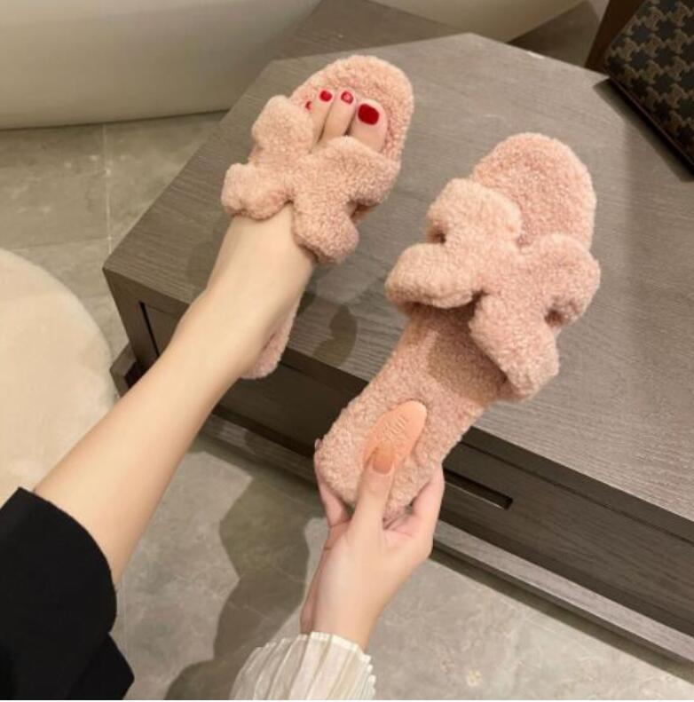 

Designers Women Soft Slippers Soft Fluffy Woolskin Sheepskin Insole herme Slides Winter Luxury Plush Fur Oran Sandals Rubber Sole Flat Slipper, Chocolate