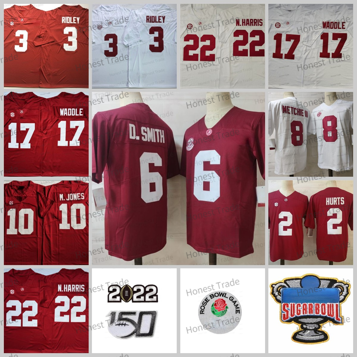

American College Football Wear NCAA Football Jersey Alabama 3 Ridley Mac Jones 8 John Metchie III Henry 4 Jerry Jeudy Young Waddle Tagovailoa Red White Mens College, Men jersey