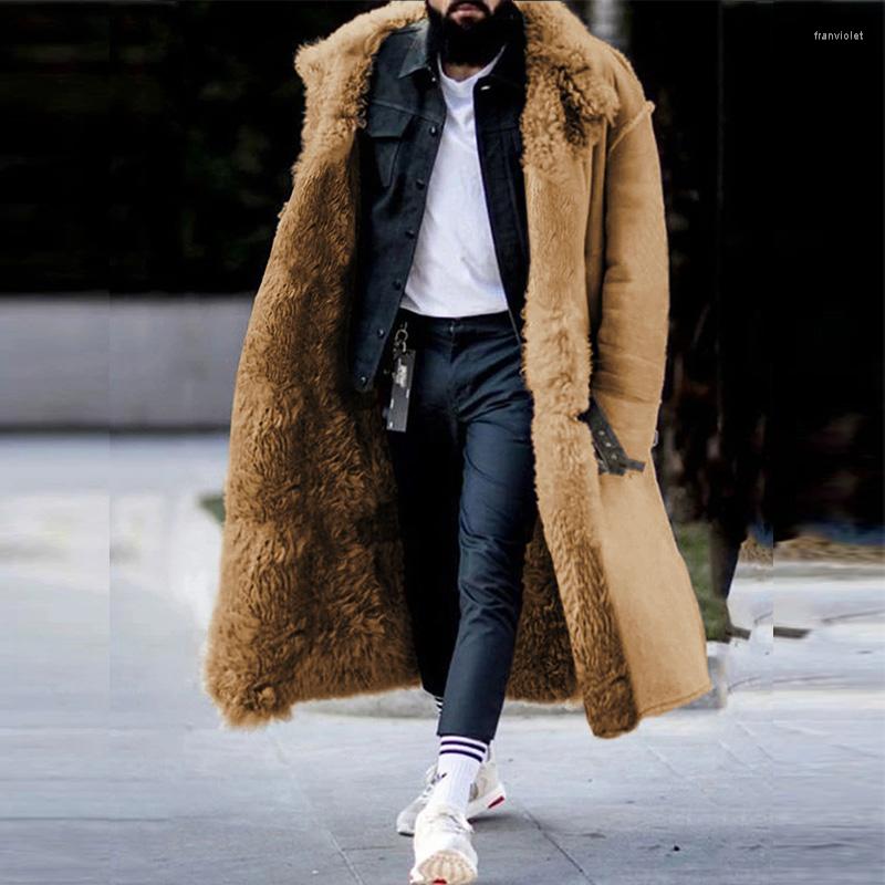 Men's Trench Coats 2022 Winter Mens Coat Thickened Imitation Fur Jackets Solid Cardigan Male Long Overcoat Abrigo De Hombre Large Size 5XL