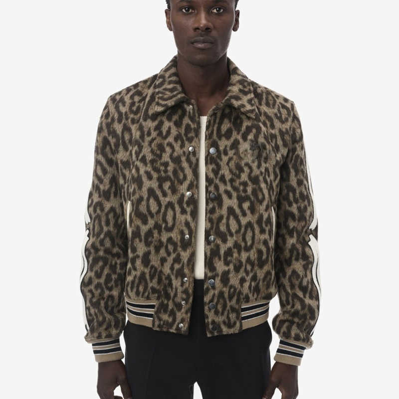 

22ss Designer Jacket American Trendy Brand a 22 Miri Bones Varsity Baseball Letter Embroidered Leopard Print Skull Aviator, Khaki leopard print