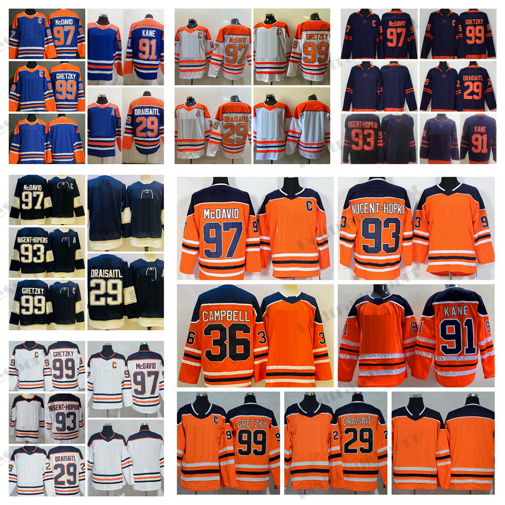 

2021 Reverse Retro 97 Connor McDavid Hockey Jerseys 99 Wayne Gretzky 29 Leon Draisaitl Orange Classic 93 Ryan Nugent-Hopkins 91 Evander Kane, Navy blue