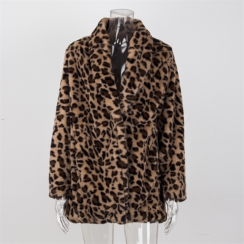 

Womens Fur Faux Leopard Coat Coat Luxury Winter Warm Plush Jacket Fashion artificial fur outwear High Quality 220930