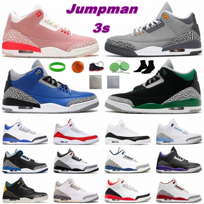 

Cardinal Red Men 3 Basketball Shoes Jumpman 3s Pine Green Black Cement Racer Blue Fire Court Purple Cool Grey UNC Laser Orange Katrina Mens Womens Sneakers, Color 27