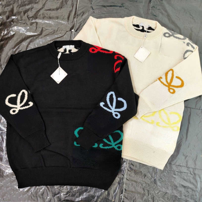 

Designer sweater mens sweatshirt loe man wool sweaters logo embroidered winter bottoming shirt women pullover coat, Black