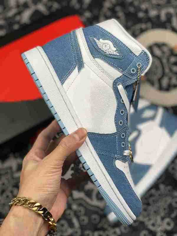 

Shoes 1S Sneakers Denim Basketball White Worn Blue Metallic Gold Retro Men Women Sports Air Authentic 1 High Og Wmns, Bubble packaging (all with logo)