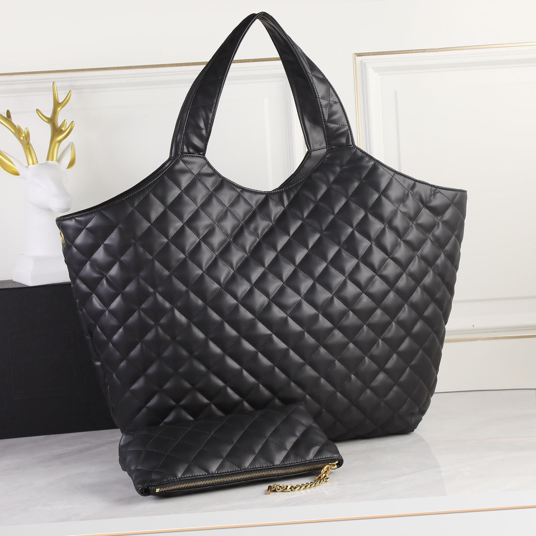 Top Tier Mirror Quality Shopping Bag Real Leather Lambskin Quilted Tote Luxury Designer Women Black Purse Shoulder Gold Chain Bag