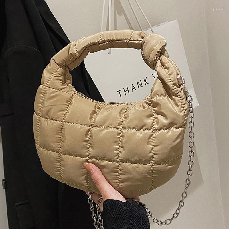

Evening Bags 2022 Brand Sapce Padded Small Tote Bag Designer Luxury Women Handbags Winter Nylon Down Cotton Chain Shoulder Plaid Clutch, Black