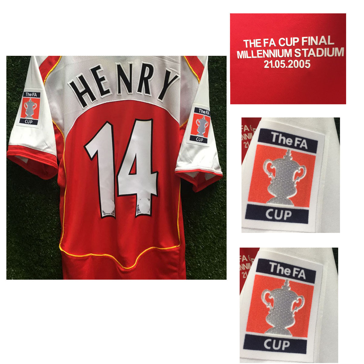 

American College Football Wear Maillot 2005 Cup Final Henry Jersey Bergkamp Custom Name Retro Short Sleeve Sports Shirt, League version