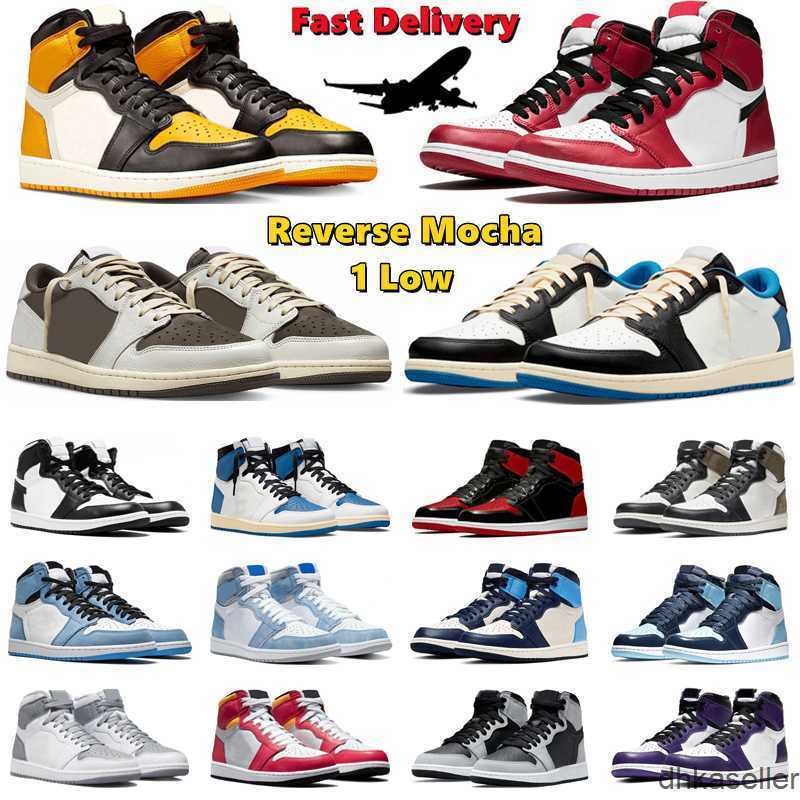 

OG Taxi 1 Basketball Shoes Jumpman 1 low Reverse Mocha Chicago Black White Bred Patent Hyper Royal Georgetown UNC Mens Trainer Sport, #14