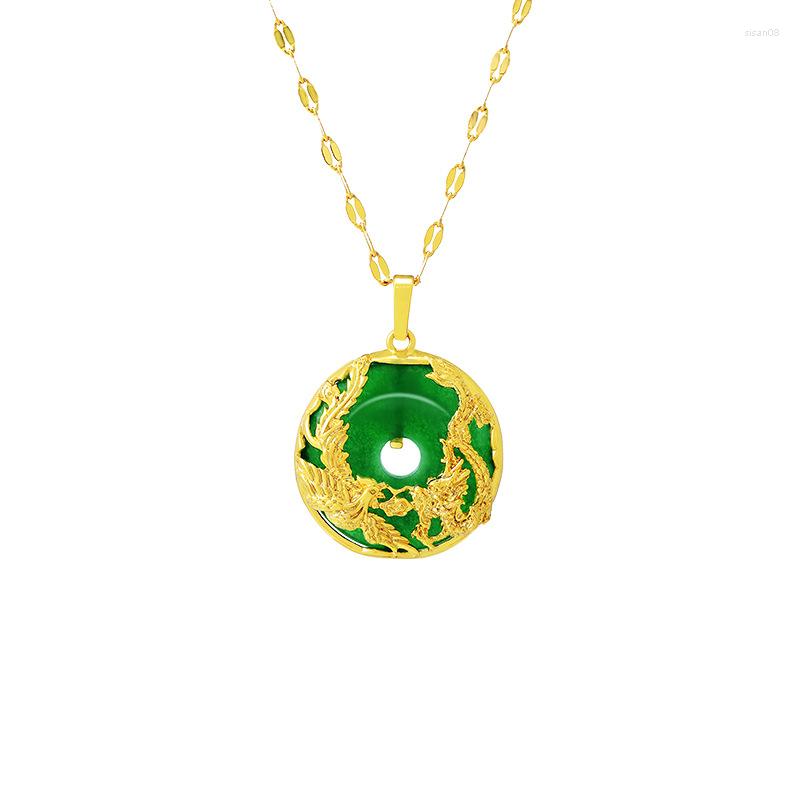

Chains European And American Personality Electroplating Gold Green Pendant Dragon Phoenix Gold-plated Necklace Retro Femal