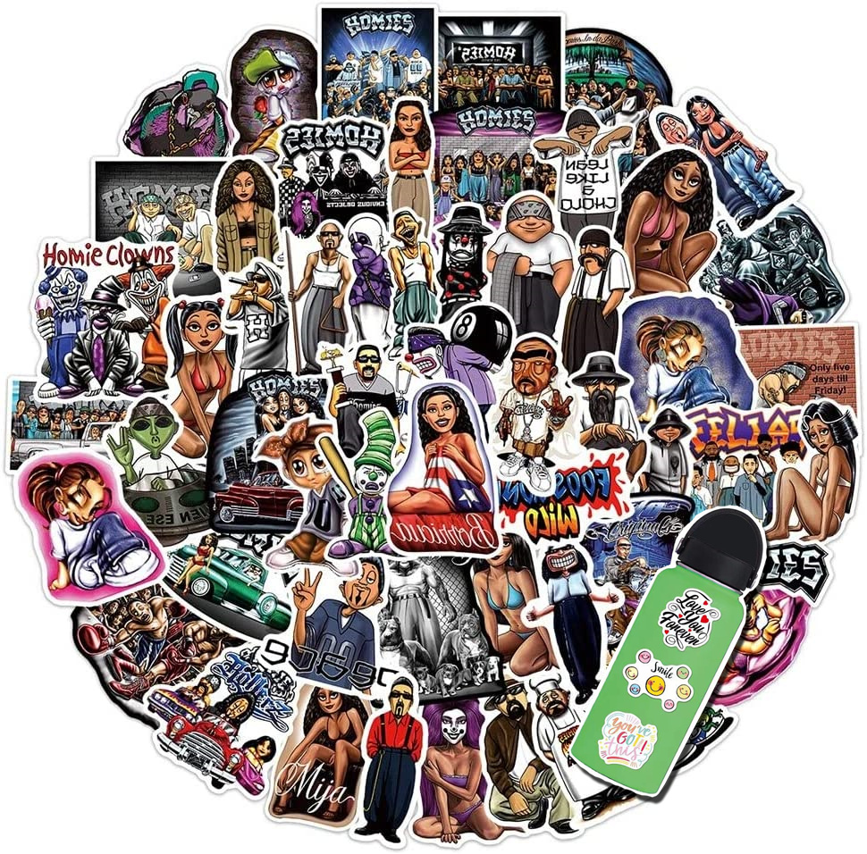 

100PCS Homies Stickers Hip Hop Vinyl Stickers Water Bottle Laptop Mobile Phone Skateboard Kids Adult Decals, Multi colors