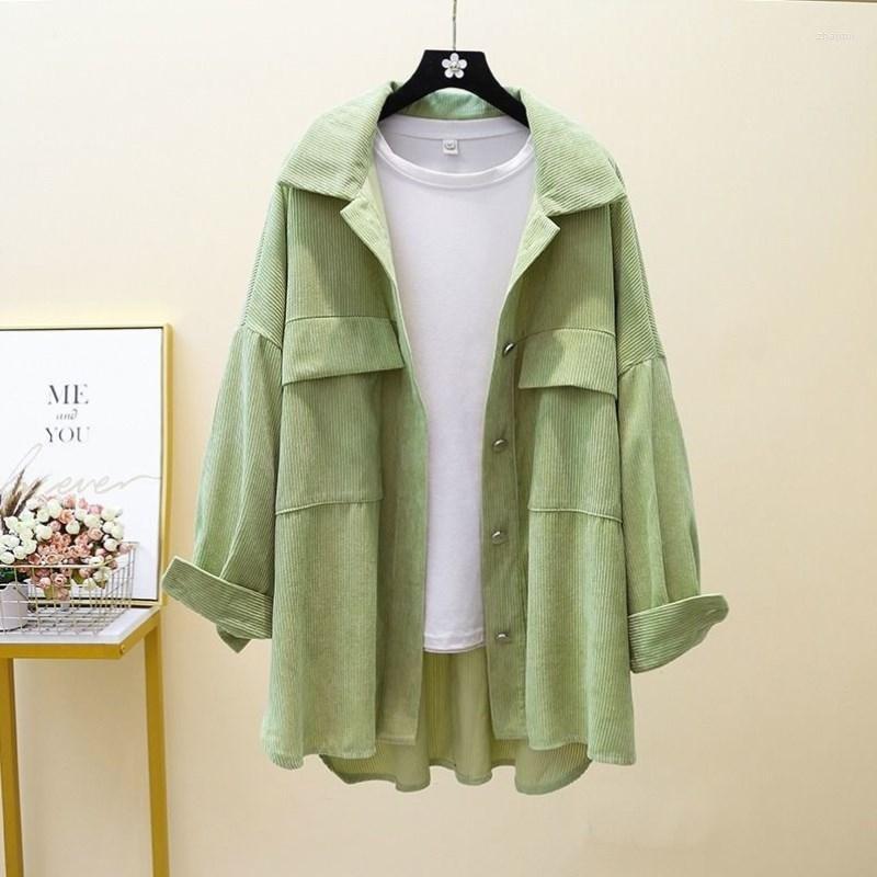 

Women' Blouses Women' & Shirts SURUFENG Women Autumn Fashion Pockets Oversized Corduroy Vintage Long Sleeve Asymmetric Loose Female, Green