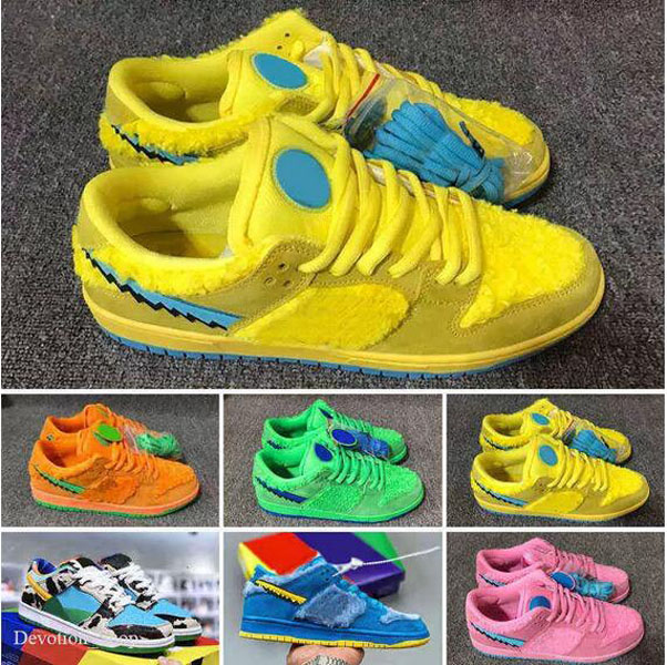 

TopQuality S.B Dunker Dead Bears Kids Shoes Big Boys Design Girls Sneakers Yellow Green Pink Blue Bear Skateboard Size 24-35, #5