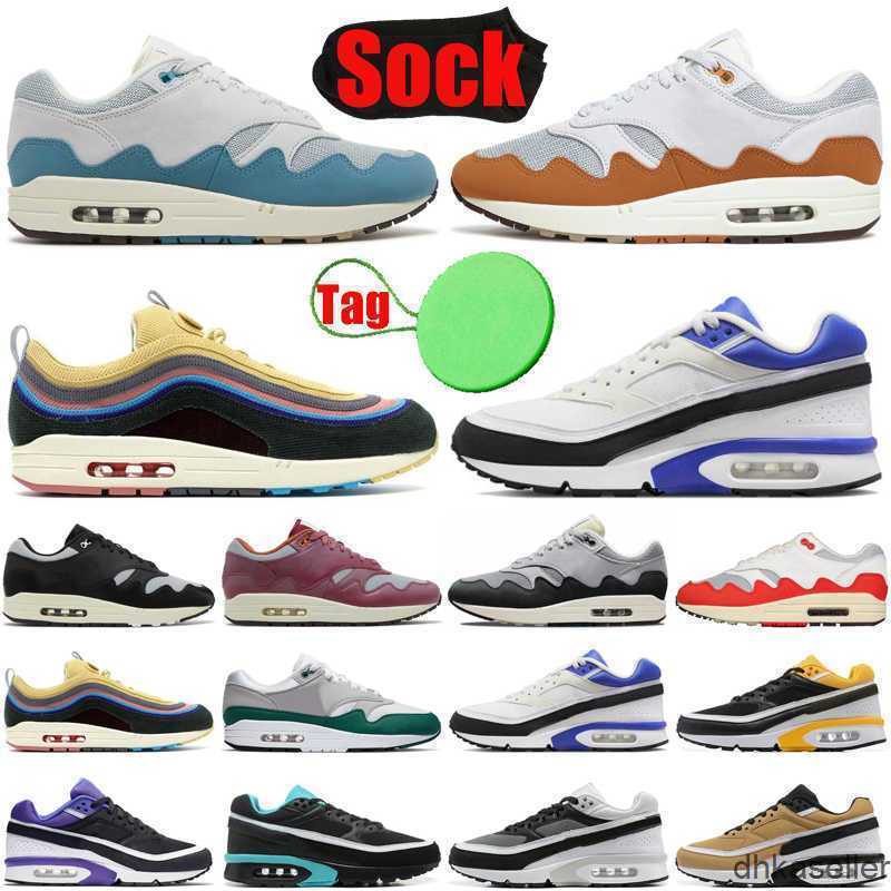 

With Sock Tag Patta Waves 1 87 BW running shoes men women Sean Wotherspoon Noise Aqua Monarch White Black Violet Anniversary mens trainers, #6 anniversary red 36-47