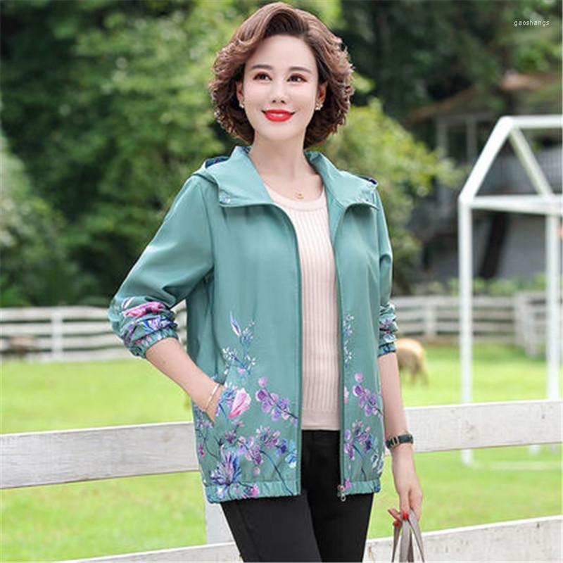 

Women's Trench Coats Women's Spring Autumn Mother Jacket Middle-aged Women Casual Printed Hooded Coat 2022 Female Large Size Thin, Blue