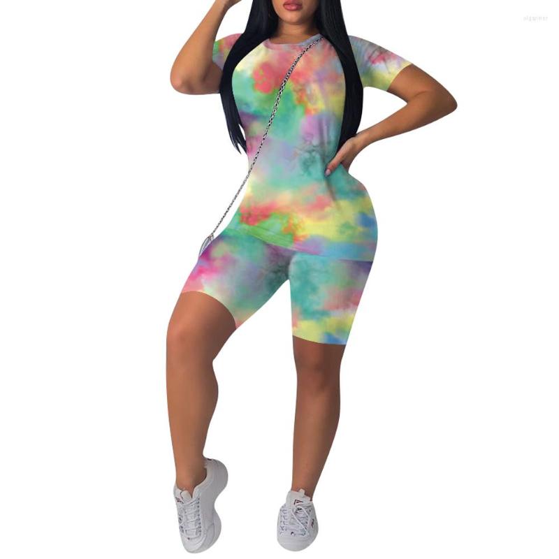 

Women' Tracksuits Female Printed Two Pieces Sweatsuit Outfits Short Sleeve Tops Elastic Waist Pants Women Summer Pullover Clothes Set, As photo shows