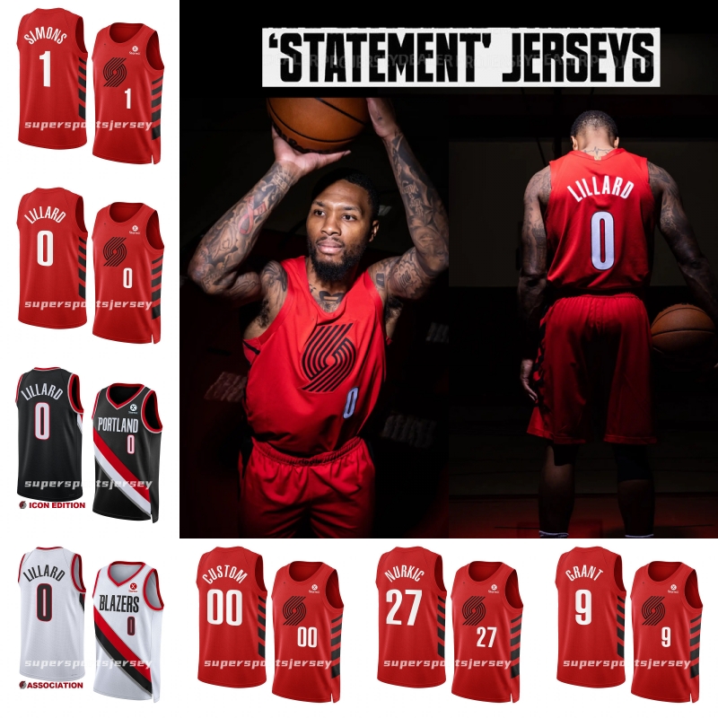 

"Portland" "Trail" 0 Damian Lillard "Blazers" Basketball Jerseys Anfernee Simons Jerami Grant Jusuf Nurkic Josh Hart Gary Payton II statement 100% EMBROIDERED, Black