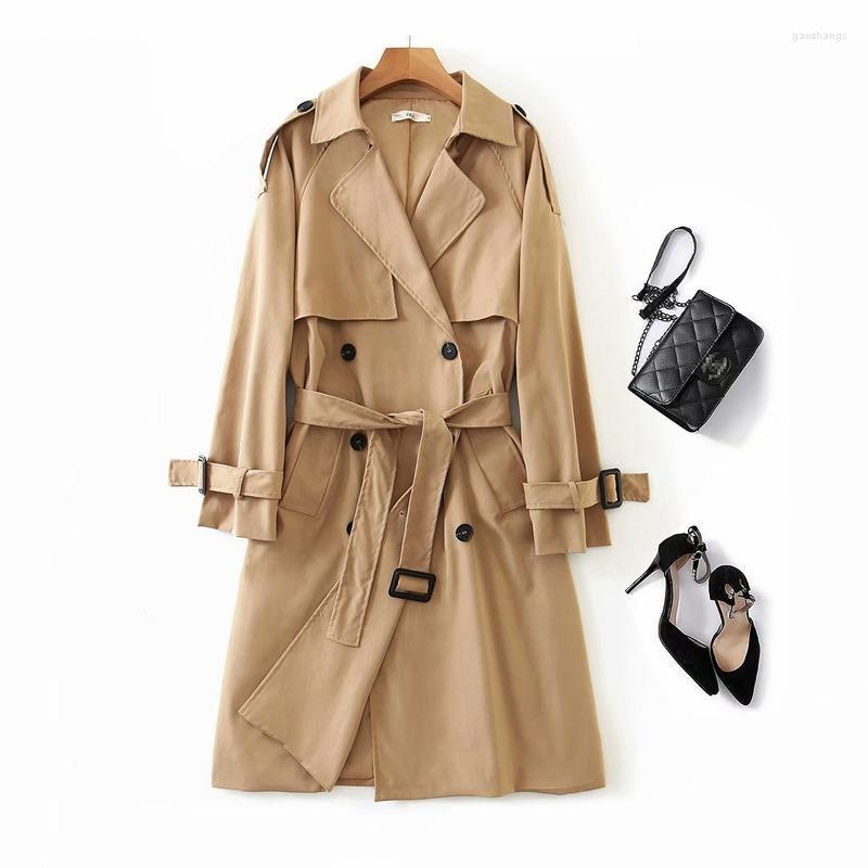 

Women' Trench Coats Women' 2022 Long Windbreaker Women Middle Spring Autumn Coat With Sashes Double Breasted Classic England, Black