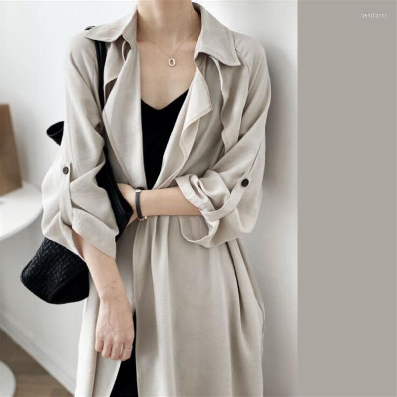 

Women's Trench Coats Women's Brand Women Loose Thin Coat 2022 Fashion Woman Casaco Open Switch Q716Z, Black
