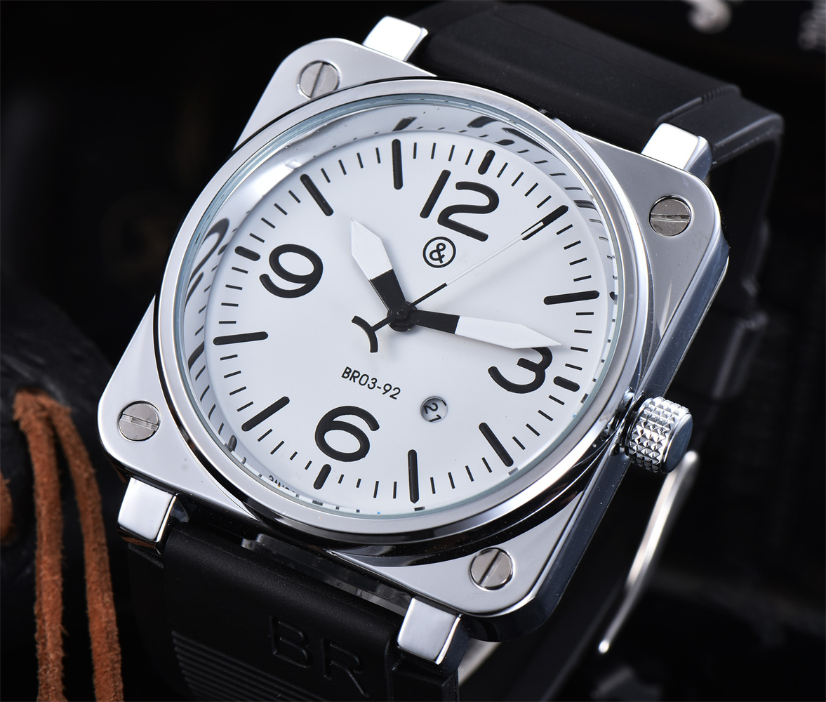 

Model Top Brand Luxury Wristwatch Rubber Strap Band Quartz Bell Multifunction Business Stainless Steel Case Men Ross Square Watch Gift Clock