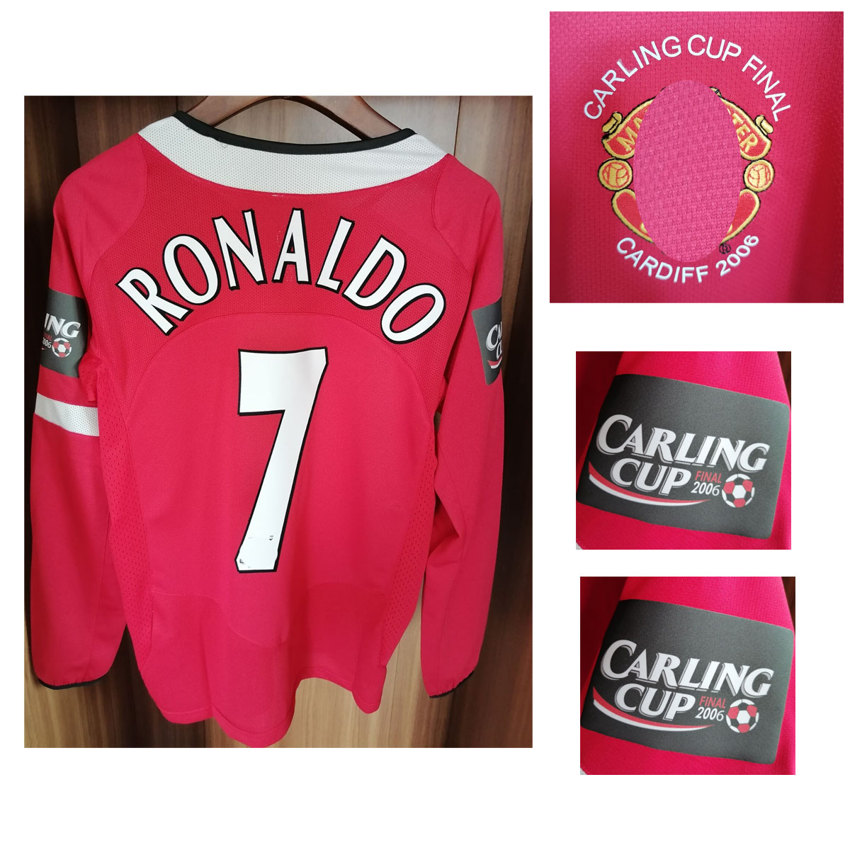 

American College Football Wear Maillot 2006 Carling Cup Final Ronaldo Jersey Rooney Giggs Scholes Vidic Carrick Saha Long Sleeve Retro Sports Shirt