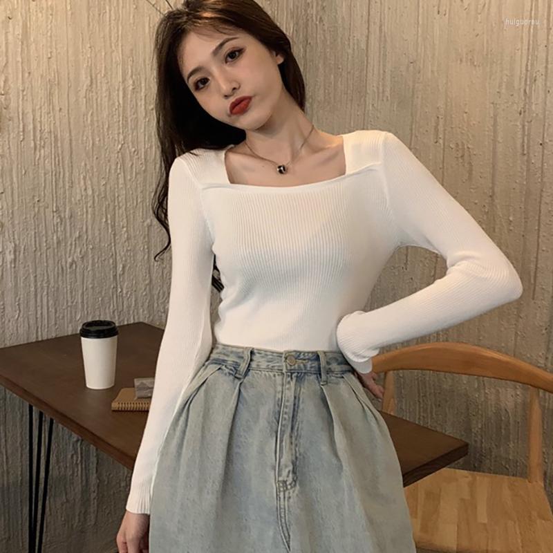 

Women's Sweaters Women's 2022 Spring Autumn Women Korean Knit Solid Basic U Neck Knitwear Femme Long Sleeve Slim Thin Casual Pullover, Black